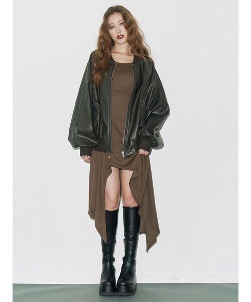 EVRIS（エヴリス）の「ヴィンテージライクフェイクレザーブルゾン【セットアップ着用可能】（ブルゾン・レディース・ブラック/ブラウン・FREE）」の18枚目の写真
