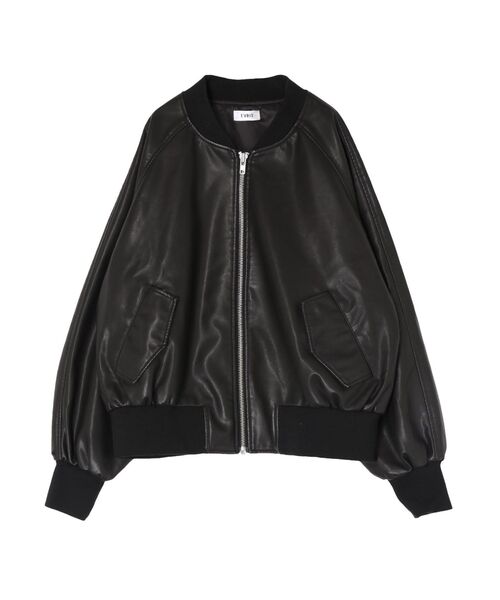 EVRIS（エヴリス）の「ヴィンテージライクフェイクレザーブルゾン【セットアップ着用可能】（ブルゾン・レディース・ブラック/ブラウン・FREE）」の12枚目の写真