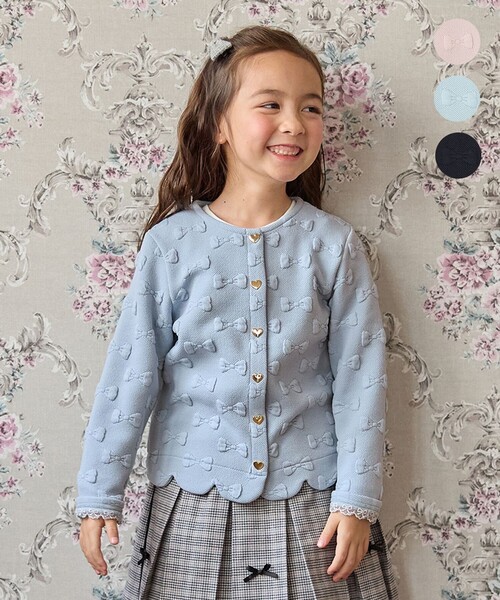 ANY（エニィ）の「リボン ジャガード カーディガン（カーディガン/ボレロ・キッズ・ネイビー系/ベージュ系/サックスブルー系・110/120/130）」の3枚目の写真