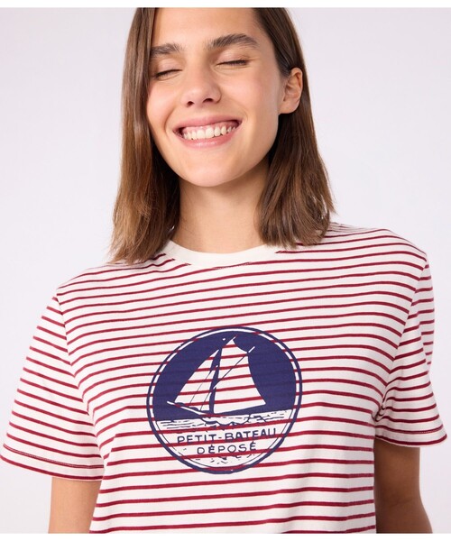 PETIT BATEAU（プチバトー）の「半袖Ｔシャツ（Tシャツ/カットソー・レディース・ホワイト×レッド・X-SMALL/SMALL/MEDIUM/LARGE）」の3枚目の写真