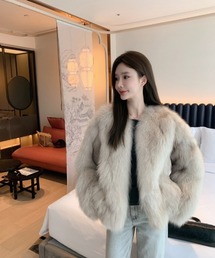 ノーカラーコート（ベージュ系・フェイクファー）ファッション通販