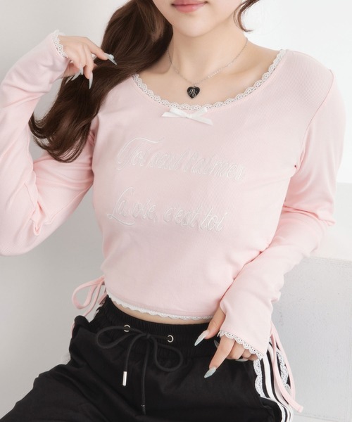 DearMyLoveRose(ディアマイラブローズ)の「レタリングクロップドカットソー【大きいサイズ有り】(Tシャツ/カットソー・レディース・ベビーピンク/ライトブルー/ブラック・LL~3L/M-L/L~LL)」の5枚目の写真