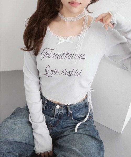DearMyLoveRose(ディアマイラブローズ)の「レタリングクロップドカットソー【大きいサイズ有り】(Tシャツ/カットソー・レディース・ベビーピンク/ライトブルー/ブラック・LL~3L/M-L/L~LL)」の4枚目の写真