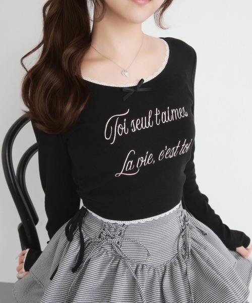 DearMyLoveRose(ディアマイラブローズ)の「レタリングクロップドカットソー【大きいサイズ有り】(Tシャツ/カットソー・レディース・ベビーピンク/ライトブルー/ブラック・LL~3L/M-L/L~LL)」の14枚目の写真
