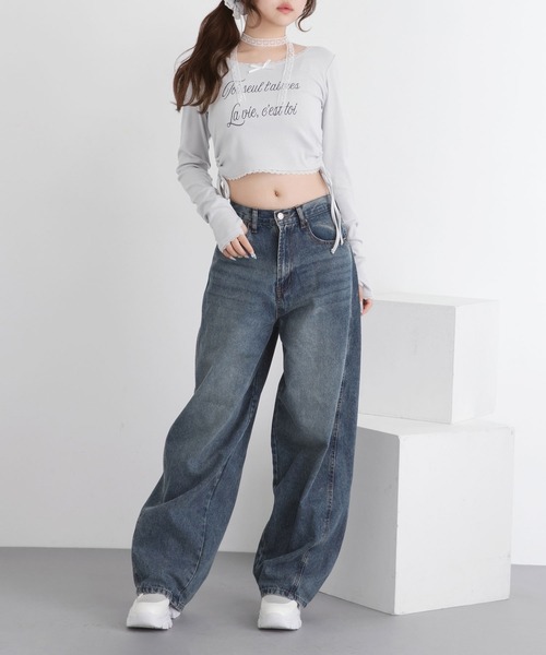 DearMyLoveRose(ディアマイラブローズ)の「レタリングクロップドカットソー【大きいサイズ有り】(Tシャツ/カットソー・レディース・ベビーピンク/ライトブルー/ブラック・LL~3L/M-L/L~LL)」の19枚目の写真