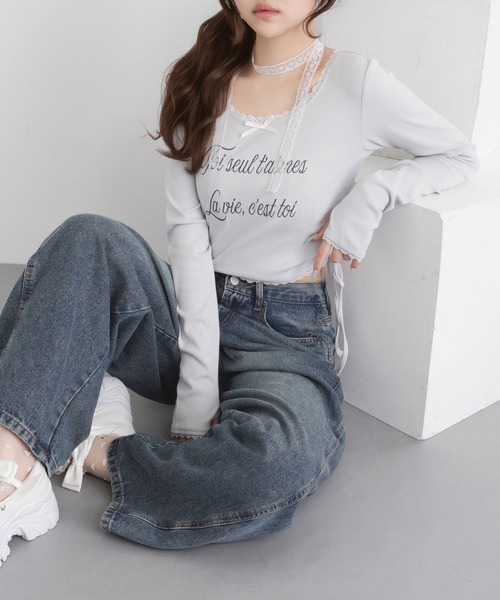 DearMyLoveRose(ディアマイラブローズ)の「レタリングクロップドカットソー【大きいサイズ有り】(Tシャツ/カットソー・レディース・ベビーピンク/ライトブルー/ブラック・LL~3L/M-L/L~LL)」の20枚目の写真