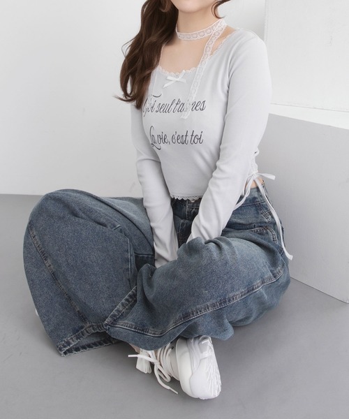 DearMyLoveRose(ディアマイラブローズ)の「レタリングクロップドカットソー【大きいサイズ有り】(Tシャツ/カットソー・レディース・ベビーピンク/ライトブルー/ブラック・LL~3L/M-L/L~LL)」の21枚目の写真