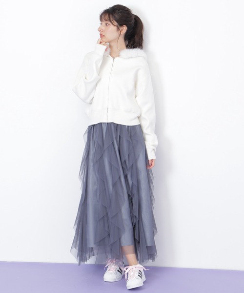 JILL by JILL STUART（ジルバイジルスチュアート）の「◇縦ラッフルチュールスカート（スカート・レディース・ホワイト/ベージュ/グレー・FREE）」の4枚目の写真