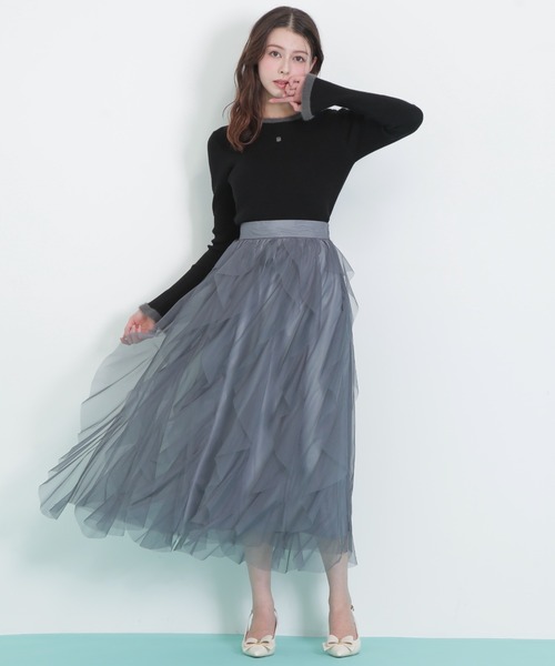 JILL by JILL STUART（ジルバイジルスチュアート）の「◇縦ラッフルチュールスカート（スカート・レディース・ホワイト/ベージュ/グレー・FREE）」の6枚目の写真