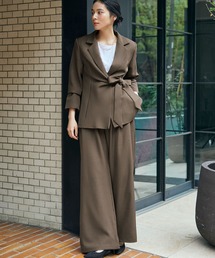 Flolia(フロリア)のテーラードジャケット リボンベルト ワイドパンツ セットアップ スーツセット レディース カジュアル スーツ フォーマル セレモニー 卒業式 卒園式 入学式 入園式 ママスーツ ビジネス 七五三 ママ 母親(スーツセット)