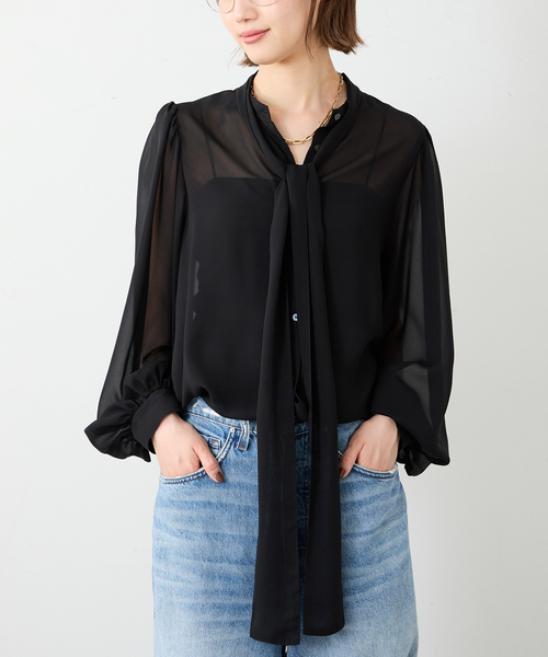 Deuxieme Classe（ドゥーズィエムクラス）の「Sheer Bow ブラウス（シャツ/ブラウス・レディース・ブラック・FREE）」の2枚目の写真