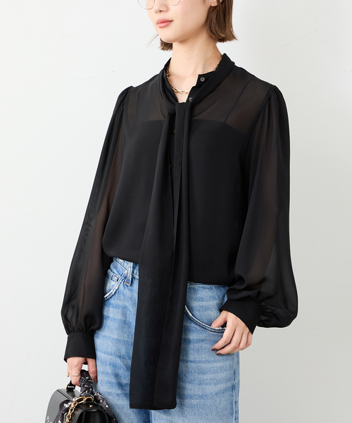 Deuxieme Classe（ドゥーズィエムクラス）の「Sheer Bow ブラウス（シャツ/ブラウス・レディース・ブラック・FREE）」の3枚目の写真