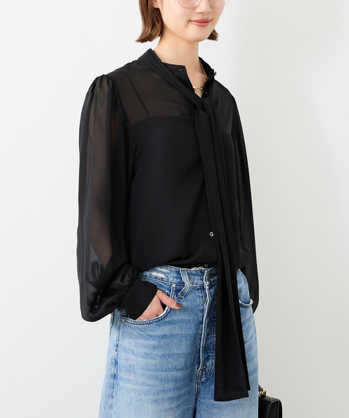 Deuxieme Classe（ドゥーズィエムクラス）の「Sheer Bow ブラウス（シャツ/ブラウス・レディース・ブラック・FREE）」の4枚目の写真