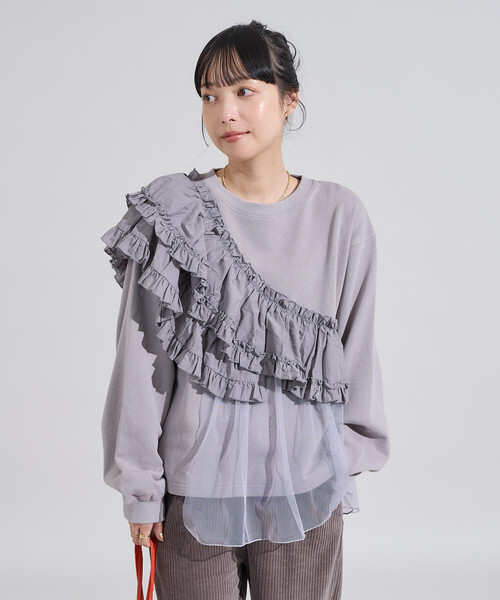 FREAK'S STORE（フリークスストア）の「フリルチュール ドッキングスウェット/異素材ドッキング（スウェット・レディース・オフホワイト/ブルー/ブラウン系その他/ブラック・ﾌﾘ-）」の10枚目の写真