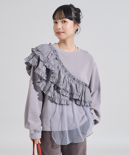 FREAK'S STORE（フリークスストア）の「フリルチュール ドッキングスウェット/異素材ドッキング（スウェット・レディース・オフホワイト/ブルー/ブラウン系その他/ブラック・ﾌﾘ-）」の14枚目の写真