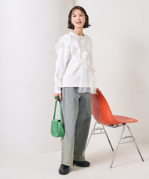 FREAK'S STORE（フリークスストア）の「フリルチュール ドッキングスウェット/異素材ドッキング（スウェット・レディース・オフホワイト/ブルー/ブラウン系その他/ブラック・ﾌﾘ-）」の18枚目の写真