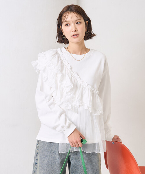 FREAK'S STORE（フリークスストア）の「フリルチュール ドッキングスウェット/異素材ドッキング（スウェット・レディース・オフホワイト/ブルー/ブラウン系その他/ブラック・ﾌﾘ-）」の22枚目の写真