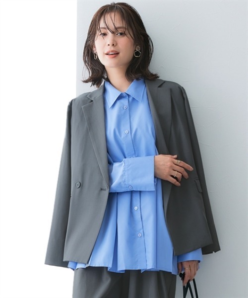 セール】落ち感ドレープ素材ダブルテーラードジャケット（タテヨコ