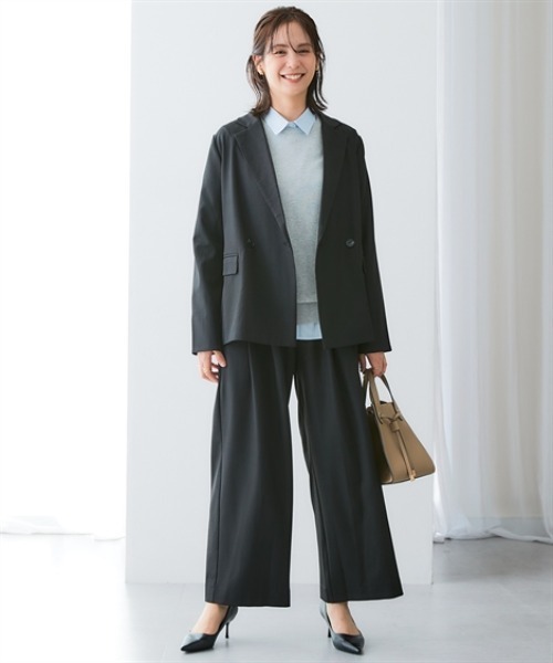 7days Life Styling（セブンデイズライフスタイリング）の「落ち感ドレープ素材ダブルテーラードジャケット（タテヨコストレッチ・しわになりにくい・速乾・ＵＶカット）＜大きいサイズ有＞（カバーオール・レディース・グレー/ブラック・M/L/LL/3L）」の10枚目の写真