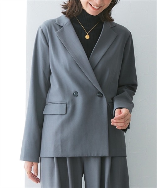 7days Life Styling（セブンデイズライフスタイリング）の「落ち感ドレープ素材ダブルテーラードジャケット（タテヨコストレッチ・しわになりにくい・速乾・ＵＶカット）＜大きいサイズ有＞（カバーオール・レディース・グレー/ブラック・M/L/LL/3L）」の12枚目の写真