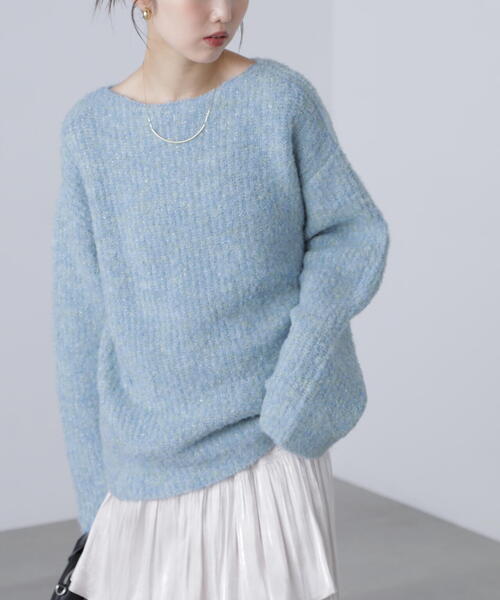 FREE'S MART（フリーズマート）の「◆ラメミックスブークレー畔ニット（ニット/セーター・レディース・グレー/ブルー/ホワイト/ピンク・FREE）」の4枚目の写真