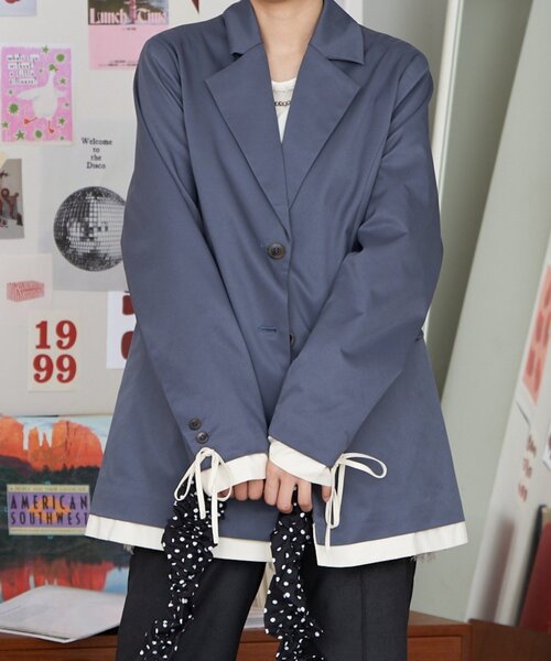 CIAOPANIC（チャオパニック）の「【neutral by ciaopanic】レイヤードリボンテーラードジャケット（テーラードジャケット・レディース・ダークブラウン/ネイビー/グレー・FREE）」の2枚目の写真