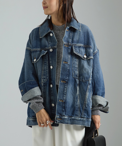 AGOLDE（エーゴールドイー）の「AGOLDE エーゴールドイー REWORKED WAYNE JACKET A5045-1 652（デニムジャケット・レディース・ネイビー・SMALL/X-SMALL）」の2枚目の写真