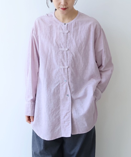 yuni（ユニ　）の「△コットンキュプラリネンチュニックシャツ（シャツ/ブラウス・レディース・アイボリー/ブラック/ピンク/パープル・FREE）」の3枚目の写真