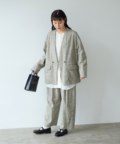 yuni（ユニ　）の「△コットンキュプラリネンチュニックシャツ（シャツ/ブラウス・レディース・アイボリー/ブラック/ピンク/パープル・FREE）」の5枚目の写真