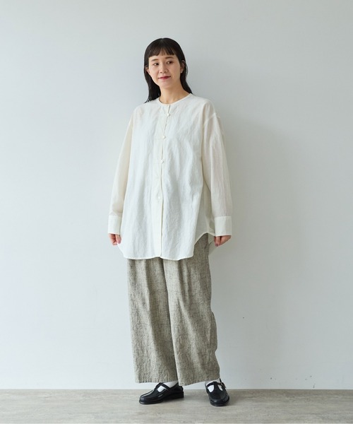 yuni（ユニ　）の「△コットンキュプラリネンチュニックシャツ（シャツ/ブラウス・レディース・アイボリー/ブラック/ピンク/パープル・FREE）」の6枚目の写真