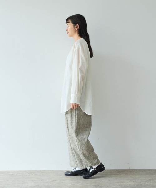 yuni（ユニ　）の「△コットンキュプラリネンチュニックシャツ（シャツ/ブラウス・レディース・アイボリー/ブラック/ピンク/パープル・FREE）」の9枚目の写真