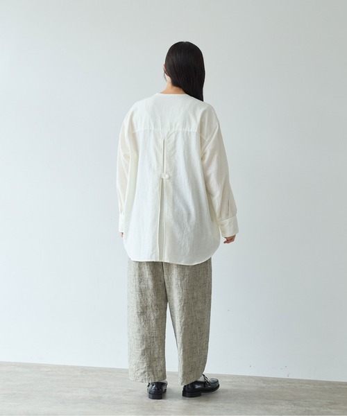 yuni（ユニ　）の「△コットンキュプラリネンチュニックシャツ（シャツ/ブラウス・レディース・アイボリー/ブラック/ピンク/パープル・FREE）」の10枚目の写真