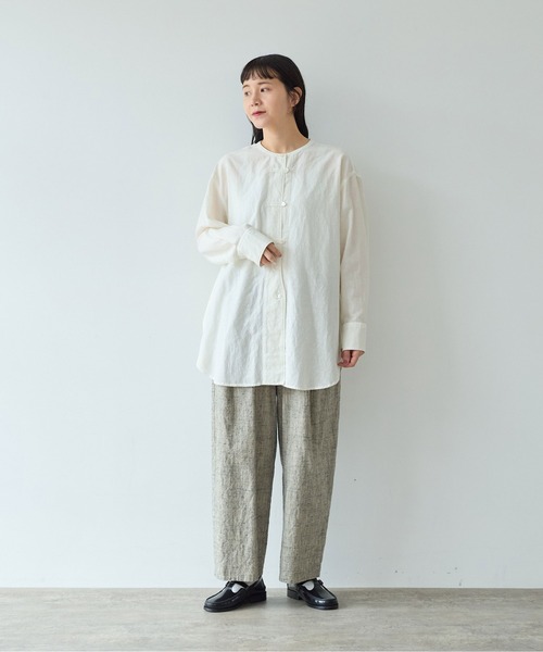 yuni（ユニ　）の「△コットンキュプラリネンチュニックシャツ（シャツ/ブラウス・レディース・アイボリー/ブラック/ピンク/パープル・FREE）」の7枚目の写真