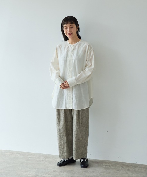 yuni（ユニ　）の「△コットンキュプラリネンチュニックシャツ（シャツ/ブラウス・レディース・アイボリー/ブラック/ピンク/パープル・FREE）」の8枚目の写真