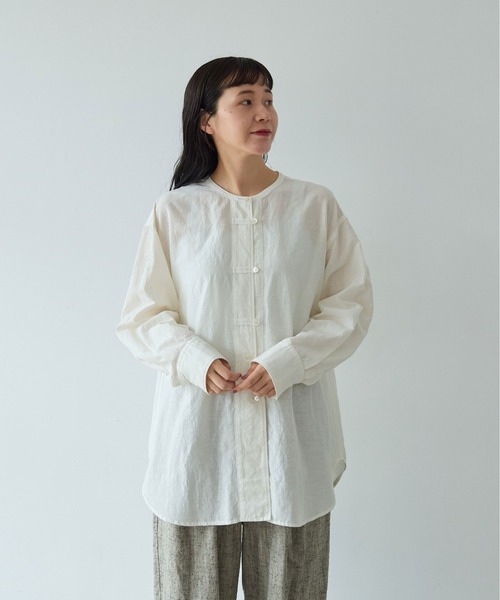 yuni（ユニ　）の「△コットンキュプラリネンチュニックシャツ（シャツ/ブラウス・レディース・アイボリー/ブラック/ピンク/パープル・FREE）」の11枚目の写真