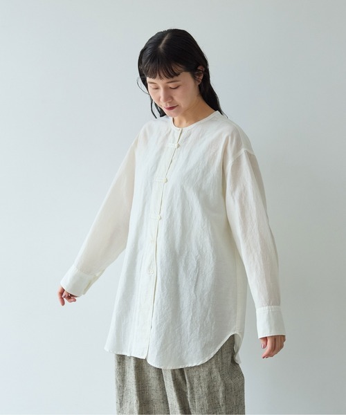 yuni（ユニ　）の「△コットンキュプラリネンチュニックシャツ（シャツ/ブラウス・レディース・アイボリー/ブラック/ピンク/パープル・FREE）」の12枚目の写真