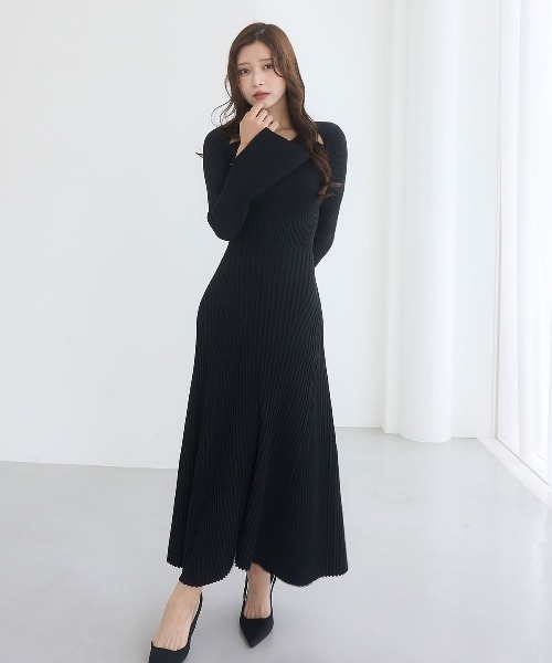 EIMY ISTOIRE（エイミーイストワール）の「【全骨格対応】リブニットフレアワンピース（ワンピース・レディース・ブラック/モカ/バーガンディー・36/38/34）」の5枚目の写真