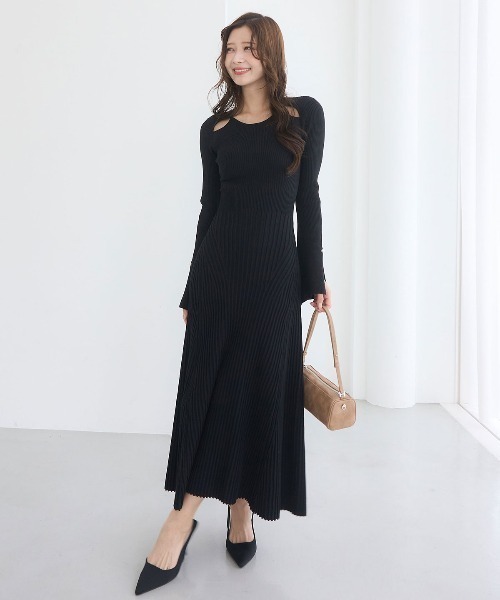 EIMY ISTOIRE（エイミーイストワール）の「【全骨格対応】リブニットフレアワンピース（ワンピース・レディース・ブラック/モカ/バーガンディー・36/38/34）」の6枚目の写真