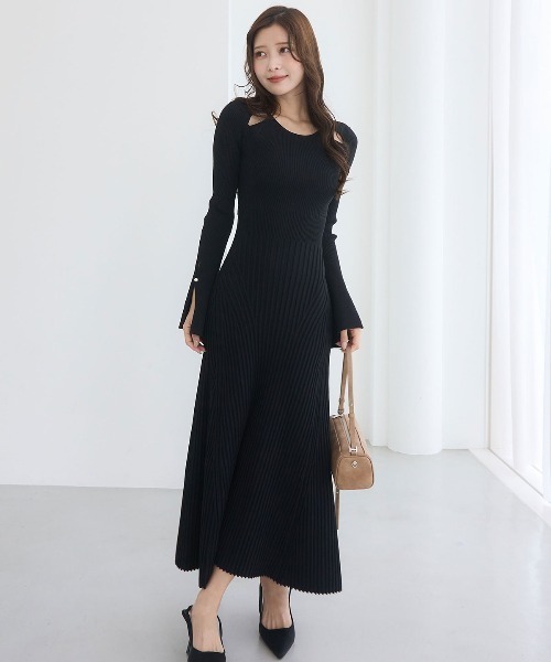 EIMY ISTOIRE（エイミーイストワール）の「【全骨格対応】リブニットフレアワンピース（ワンピース・レディース・ブラック/モカ/バーガンディー・36/38/34）」の4枚目の写真