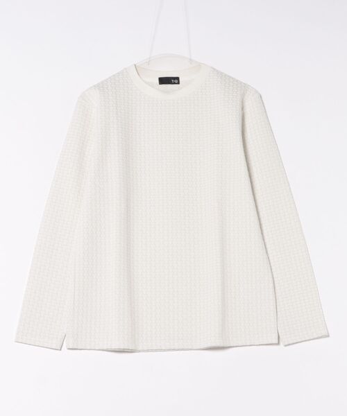 TAKA-Q(タカキュー)の「【ストレッチ】タカキュー バスケットジャガード クルーネック 長袖 Tシャツ(Tシャツ/カットソー・メンズ・ホワイト/ネイビー・MEDIUM/LARGE/X-LARGE)」の4枚目の写真