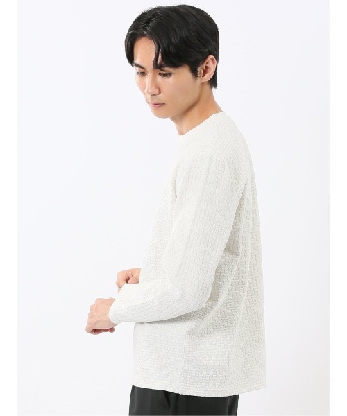 TAKA-Q(タカキュー)の「【ストレッチ】タカキュー バスケットジャガード クルーネック 長袖 Tシャツ(Tシャツ/カットソー・メンズ・ホワイト/ネイビー・MEDIUM/LARGE/X-LARGE)」の5枚目の写真