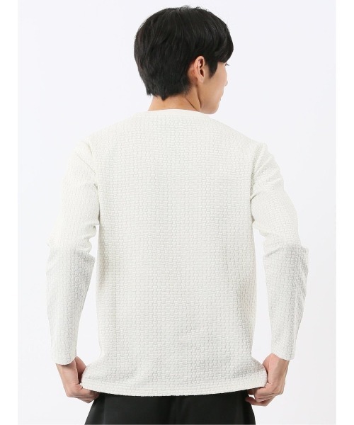 TAKA-Q(タカキュー)の「【ストレッチ】タカキュー バスケットジャガード クルーネック 長袖 Tシャツ(Tシャツ/カットソー・メンズ・ホワイト/ネイビー・MEDIUM/LARGE/X-LARGE)」の6枚目の写真