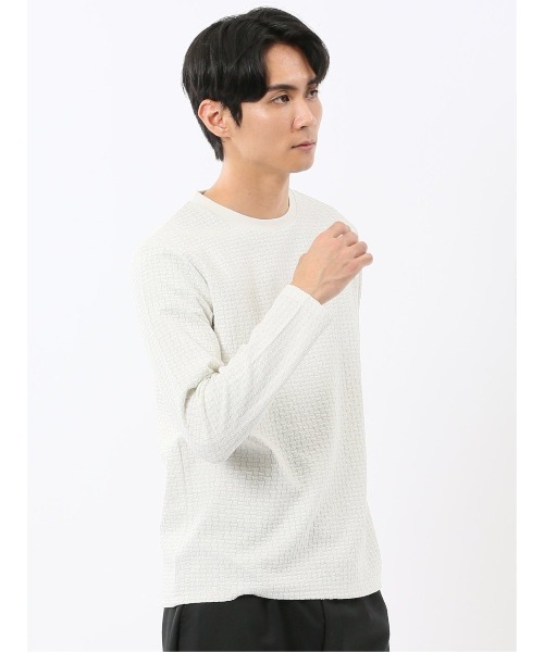 TAKA-Q(タカキュー)の「【ストレッチ】タカキュー バスケットジャガード クルーネック 長袖 Tシャツ(Tシャツ/カットソー・メンズ・ホワイト/ネイビー・MEDIUM/LARGE/X-LARGE)」の7枚目の写真