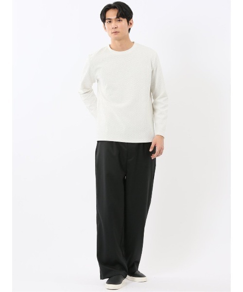 TAKA-Q(タカキュー)の「【ストレッチ】タカキュー バスケットジャガード クルーネック 長袖 Tシャツ(Tシャツ/カットソー・メンズ・ホワイト/ネイビー・MEDIUM/LARGE/X-LARGE)」の8枚目の写真