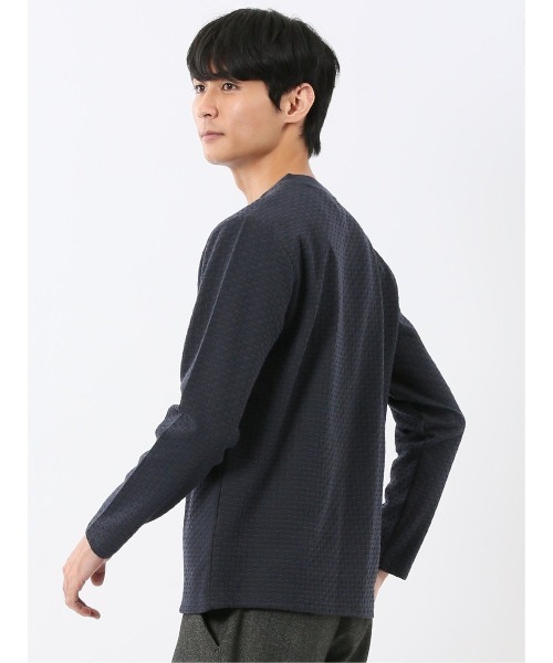 TAKA-Q(タカキュー)の「【ストレッチ】タカキュー バスケットジャガード クルーネック 長袖 Tシャツ(Tシャツ/カットソー・メンズ・ホワイト/ネイビー・MEDIUM/LARGE/X-LARGE)」の15枚目の写真