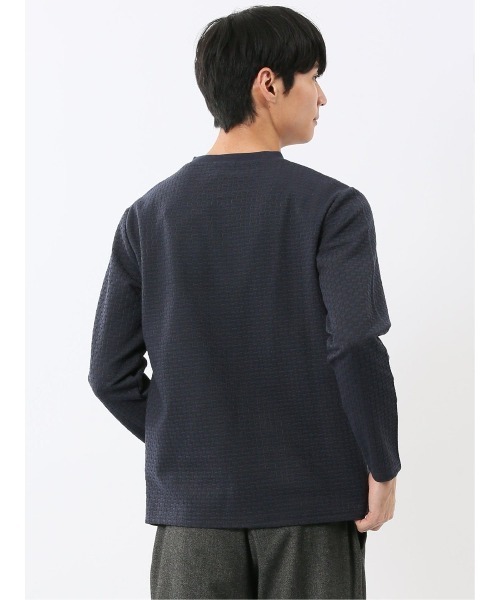 TAKA-Q(タカキュー)の「【ストレッチ】タカキュー バスケットジャガード クルーネック 長袖 Tシャツ(Tシャツ/カットソー・メンズ・ホワイト/ネイビー・MEDIUM/LARGE/X-LARGE)」の16枚目の写真