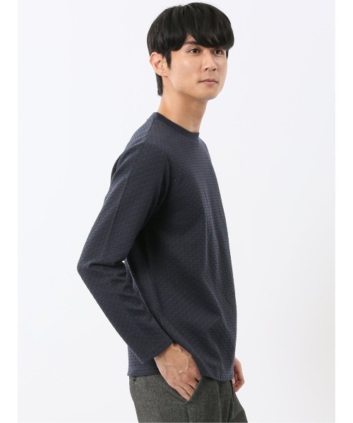ストレッチ】タカキュー バスケットジャガード クルーネック長袖T