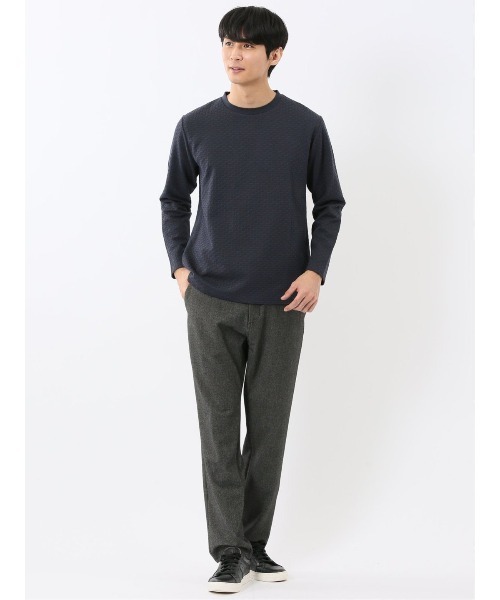 TAKA-Q(タカキュー)の「【ストレッチ】タカキュー バスケットジャガード クルーネック 長袖 Tシャツ(Tシャツ/カットソー・メンズ・ホワイト/ネイビー・MEDIUM/LARGE/X-LARGE)」の18枚目の写真