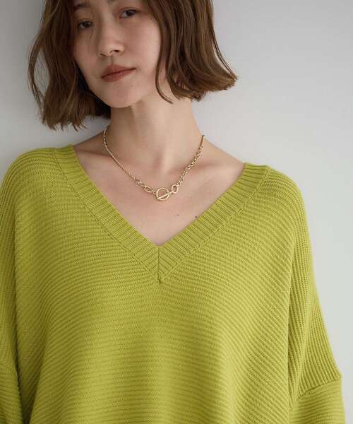 Editt by YECCA VECCA(エディットバイイェッカヴェッカ)の「Vネックドロストデザインニット(ニット/セーター・レディース・グリーン系その他3/ブラック/ライトベージュ・FREE)」の9枚目の写真