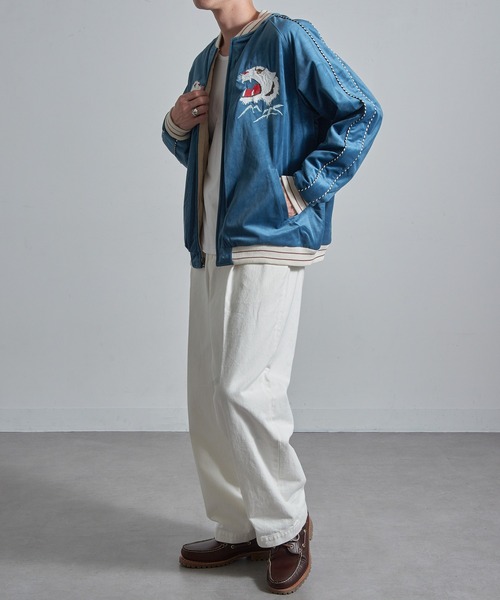 HOUSTON（ヒューストン）の「【HOUSTON】VELVETEEN SOUVENIR JACKET（スカジャン・メンズ・ブルー/ブラック・M/L/XL）」の3枚目の写真